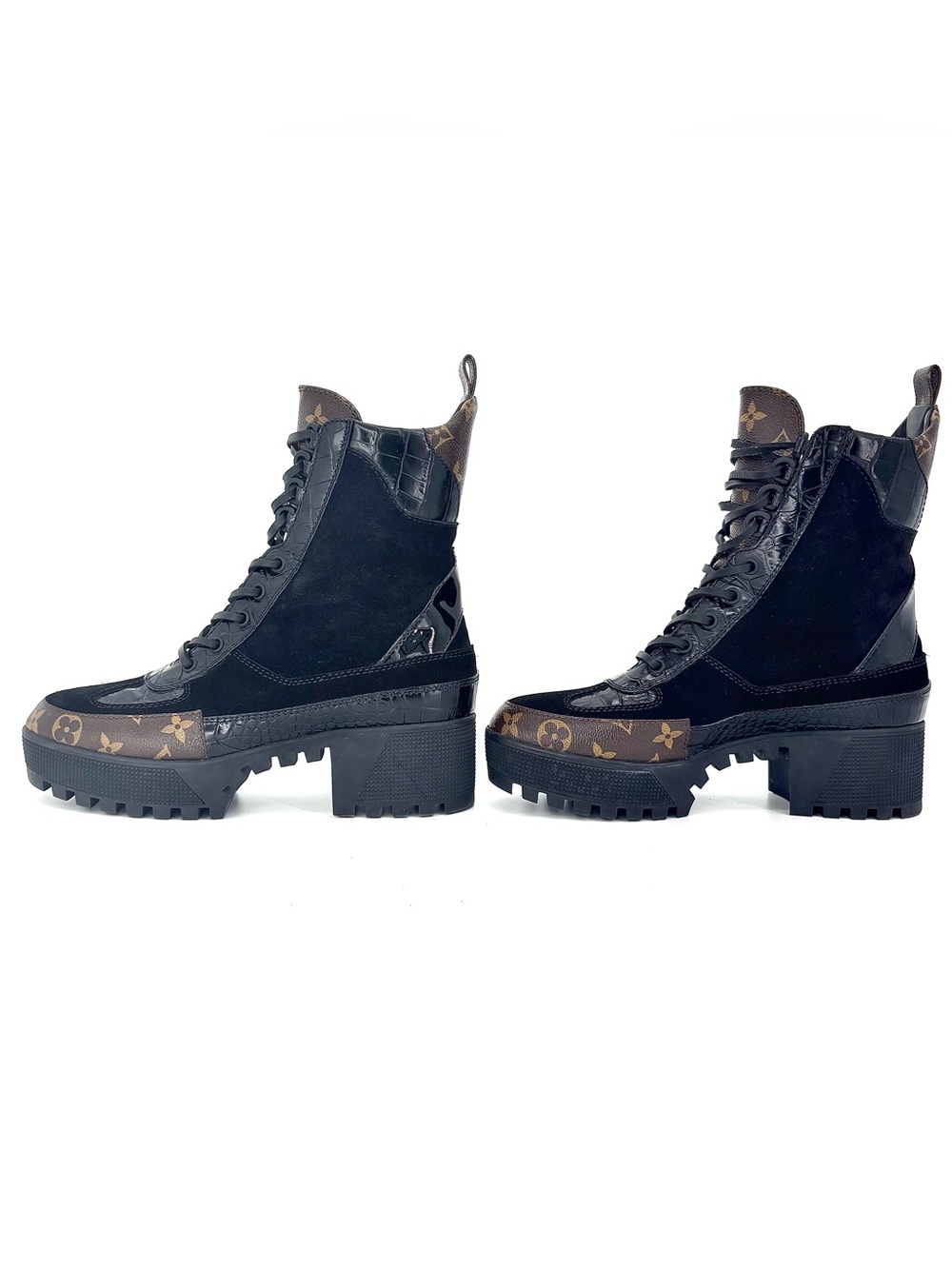 Louis Vuitton Laureate Logo Monogram Croc Emboss Platform Ankle Boots 39 - Picture 5 of 10